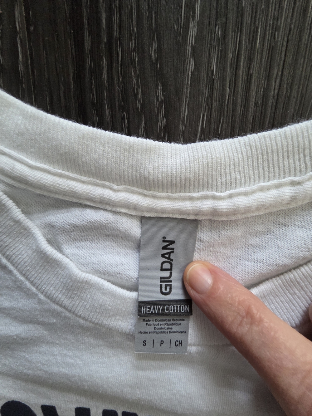 Gildan White Heavy Cotton Tee with Black Print Peek - Picture 3 of 4